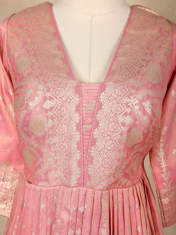 Dusty Pink Floral Design Silk Anarkali Salwar Suit - Diadem