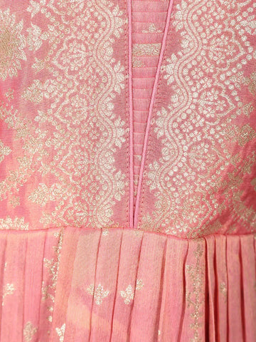 Dusty Pink Floral Design Silk Anarkali Salwar Suit - Diadem