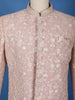 Dusty Pink Floral Embroidered Polyester Sherwani Suit - Diadem