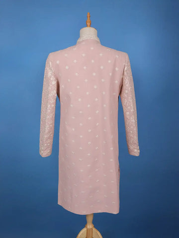 Dusty Pink Floral Embroidered Polyester Sherwani Suit - Diadem