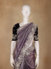Dusty Purple Organza Saree With Sequin Embroidered Border And Velvet Blouse - Diadem