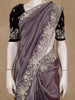 Dusty Purple Organza Saree With Sequin Embroidered Border And Velvet Blouse - Diadem