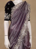 Dusty Purple Organza Saree With Sequin Embroidered Border And Velvet Blouse - Diadem