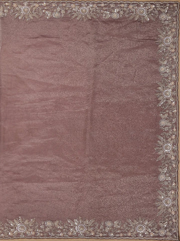 Dusty Purple Organza Saree With Sequin Embroidered Border And Velvet Blouse - Diadem