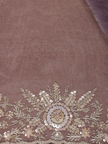 Dusty Purple Organza Saree With Sequin Embroidered Border And Velvet Blouse - Diadem