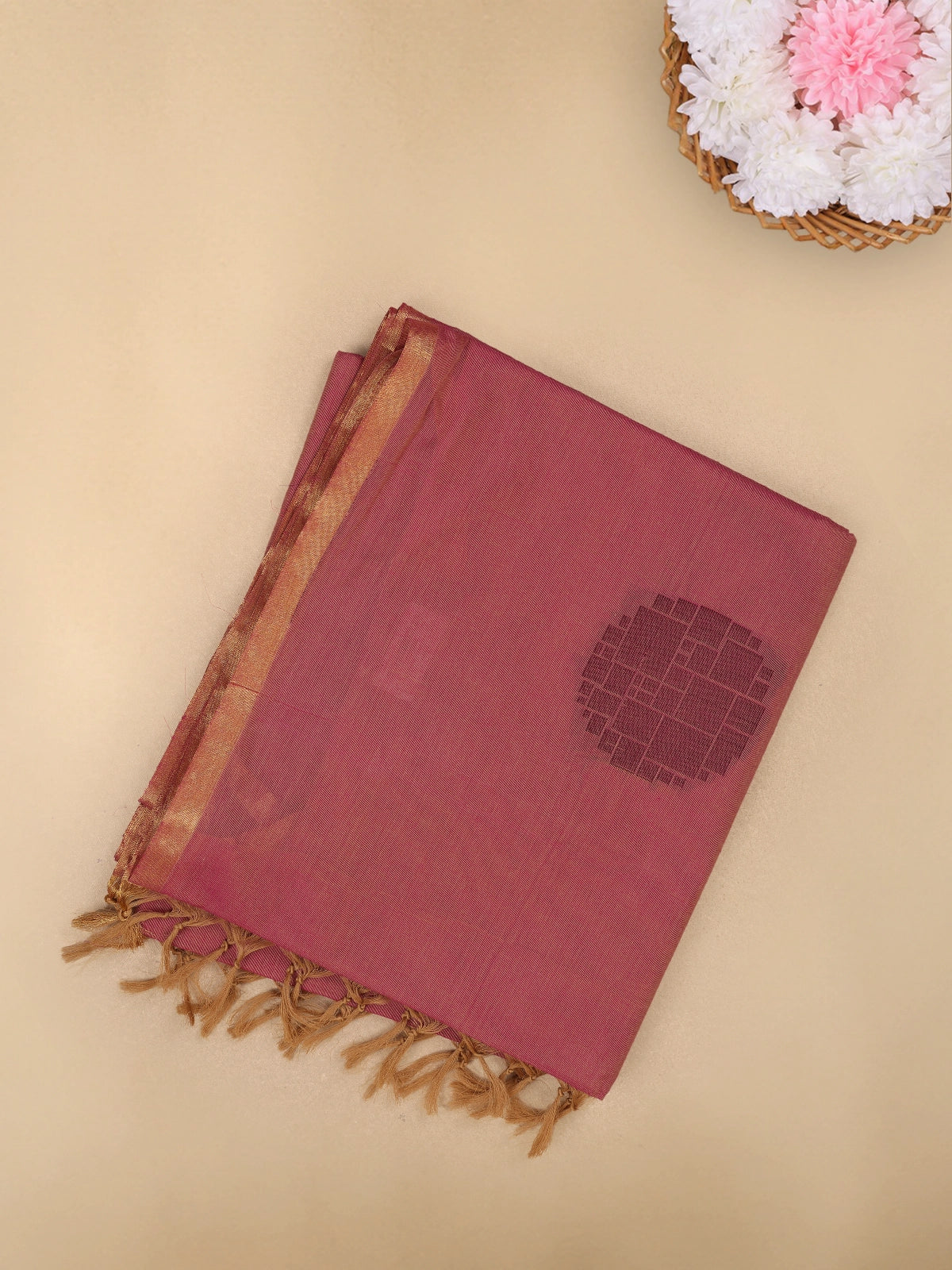 Dusty Rose Pink Butta Woven Design Cotton Saree