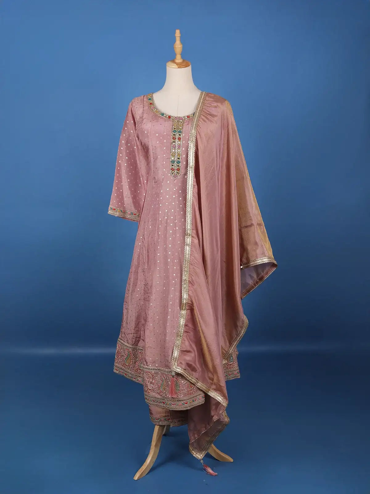 Dusty Rose Pink Dotted Design Silk Salwar Suit - Diadem