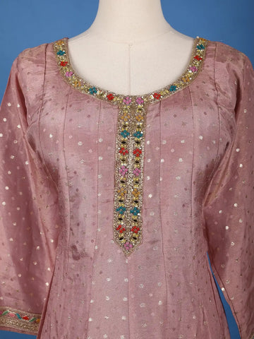 Dusty Rose Pink Dotted Design Silk Salwar Suit - Diadem