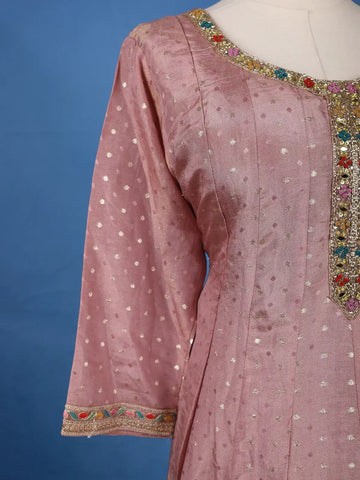Dusty Rose Pink Dotted Design Silk Salwar Suit - Diadem