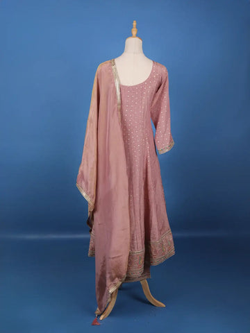 Dusty Rose Pink Dotted Design Silk Salwar Suit - Diadem