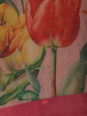 Dusty Rose Pink Floral Design Semi Tissue Saree - Diadem
