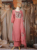 Dusty Rose Pink Floral Embroidered Design Cotton Straight Cut Salwar Suit