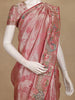 Dusty Rose Pink Floral Woven Design Banarasi Saree with Peacock Embroidered Design Border