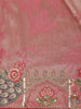 Dusty Rose Pink Floral Woven Design Banarasi Saree with Peacock Embroidered Design Border