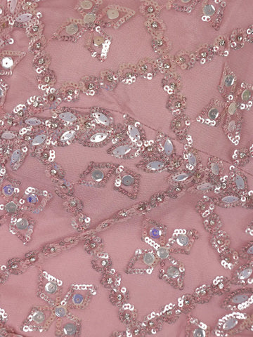 Dusty Rose Pink Heavy Sequin Embroidered Net Saree - Diadem