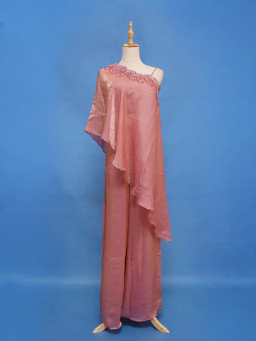 Dusty Rose Pink Solid Design Organza Palazzo Suit - Diadem