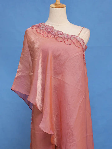 Dusty Rose Pink Solid Design Organza Palazzo Suit - Diadem