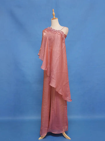Dusty Rose Pink Solid Design Organza Palazzo Suit - Diadem
