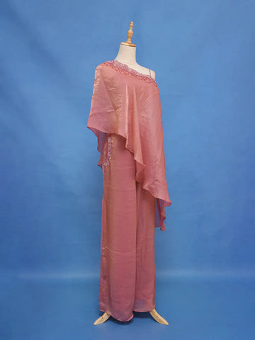 Dusty Rose Pink Solid Design Organza Palazzo Suit - Diadem