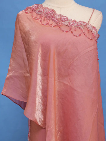 Dusty Rose Pink Solid Design Organza Palazzo Suit - Diadem