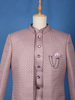 Dusty Mauve Textured Jacquard Men's Suit with Chain Brooch Detailing - Diadem