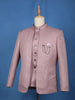 Dusty Mauve Textured Jacquard Men's Suit with Chain Brooch Detailing - Diadem