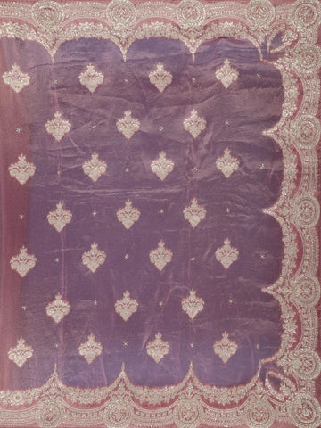 Dusty Peach Floral Zari Sequin Embellishment Organza Saree - Diadem