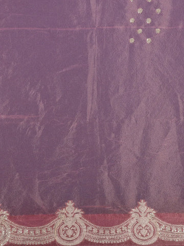 Dusty Peach Floral Zari Sequin Embellishment Organza Saree - Diadem