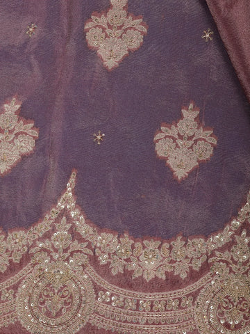 Dusty Peach Floral Zari Sequin Embellishment Organza Saree - Diadem