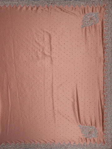 Dusty Peach Stone Embellishment Satin Saree - Diadem