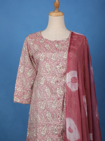 Dusty Rose Paisley Printed Cotton Salwar Suit - Diadem