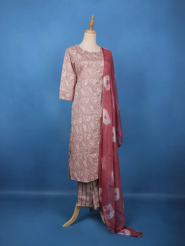 Dusty Rose Paisley Printed Cotton Salwar Suit - Diadem