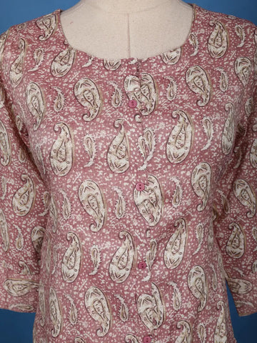 Dusty Rose Paisley Printed Cotton Salwar Suit - Diadem
