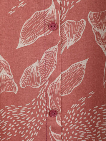 Dusty Rose Pink A-Line Leaf Printed Cotton Kurti - Diadem