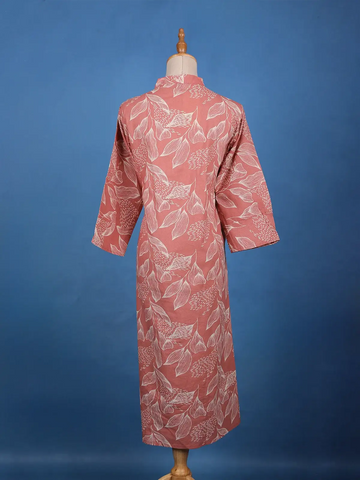 Dusty Rose Pink A-Line Leaf Printed Cotton Kurti - Diadem
