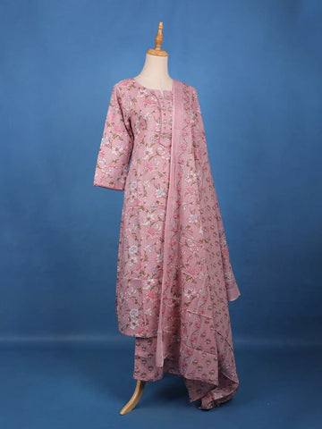 Dusty Rose Pink Floral Printed Cotton Salwar Suit Set - Diadem