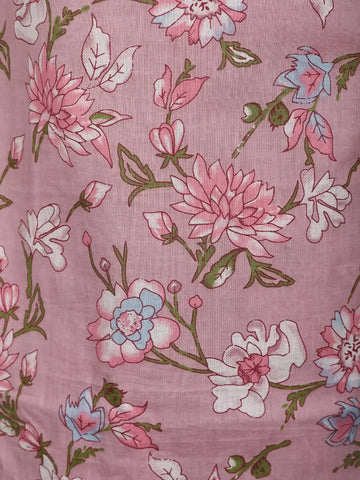 Dusty Rose Pink Floral Printed Cotton Salwar Suit Set - Diadem