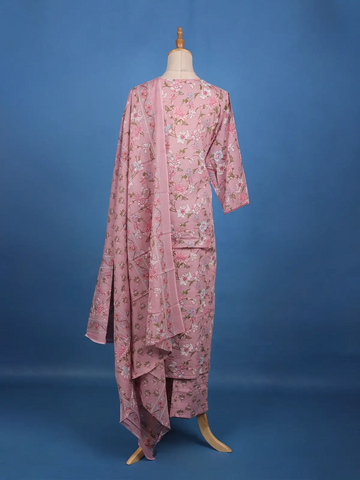 Dusty Rose Pink Floral Printed Cotton Salwar Suit Set - Diadem