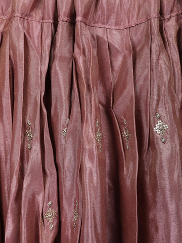 Dusty Rose Sequin Embroidered Crushed Silk Lehenga with Dupatta - Diadem