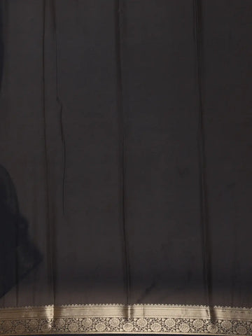 Elegant Black Floral Zari Woven Chiffon Silk Saree - Diadem