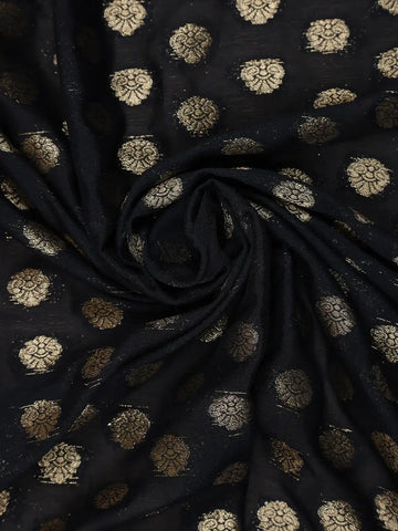 Elegant Black Floral Zari Woven Chiffon Silk Saree - Diadem