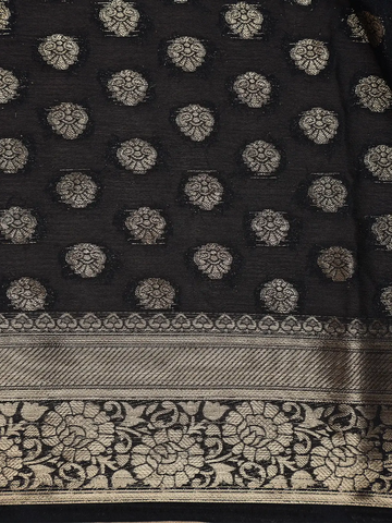 Elegant Black Floral Zari Woven Chiffon Silk Saree - Diadem