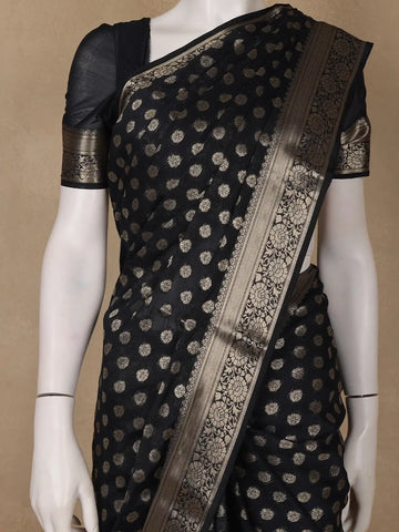 Elegant Black Floral Zari Woven Chiffon Silk Saree - Diadem