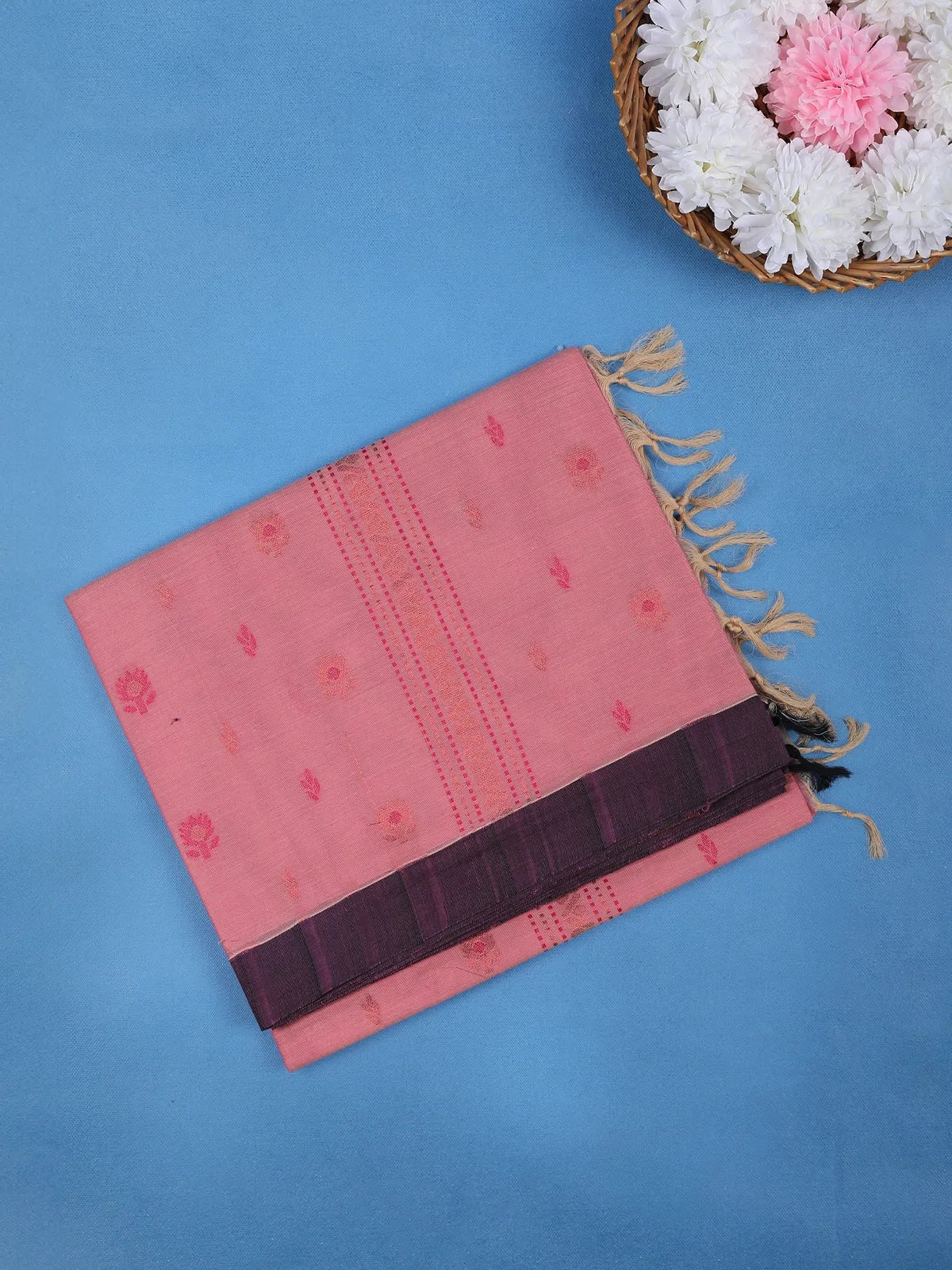 Elegant Pink Floral Designed Cotton Saree - Diadem