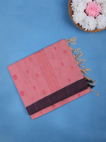 Elegant Pink Floral Designed Cotton Saree - Diadem