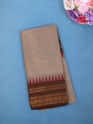 Elegant Beige Cotton Saree with Maroon & Zari Border - Diadem