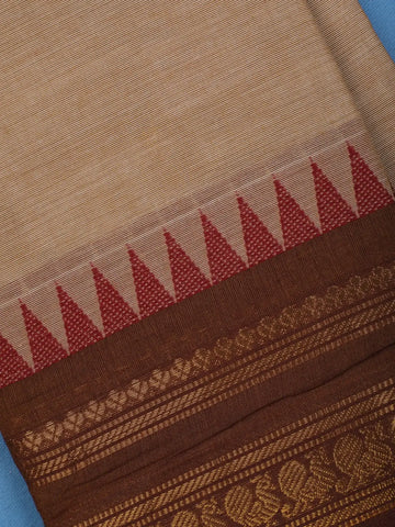 Elegant Beige Cotton Saree with Maroon & Zari Border - Diadem