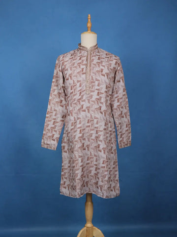 Elegant Beige Geometric Printed Cotton Kurta - Diadem