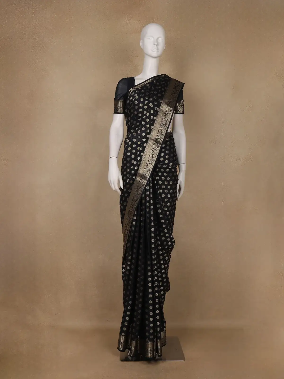 Elegant Black Floral Zari Woven Chiffon Silk Saree - Diadem