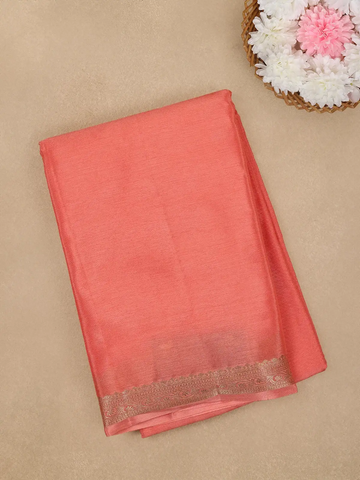 Elegant Peach Coral Solid Design Mysore Silk Saree - Diadem